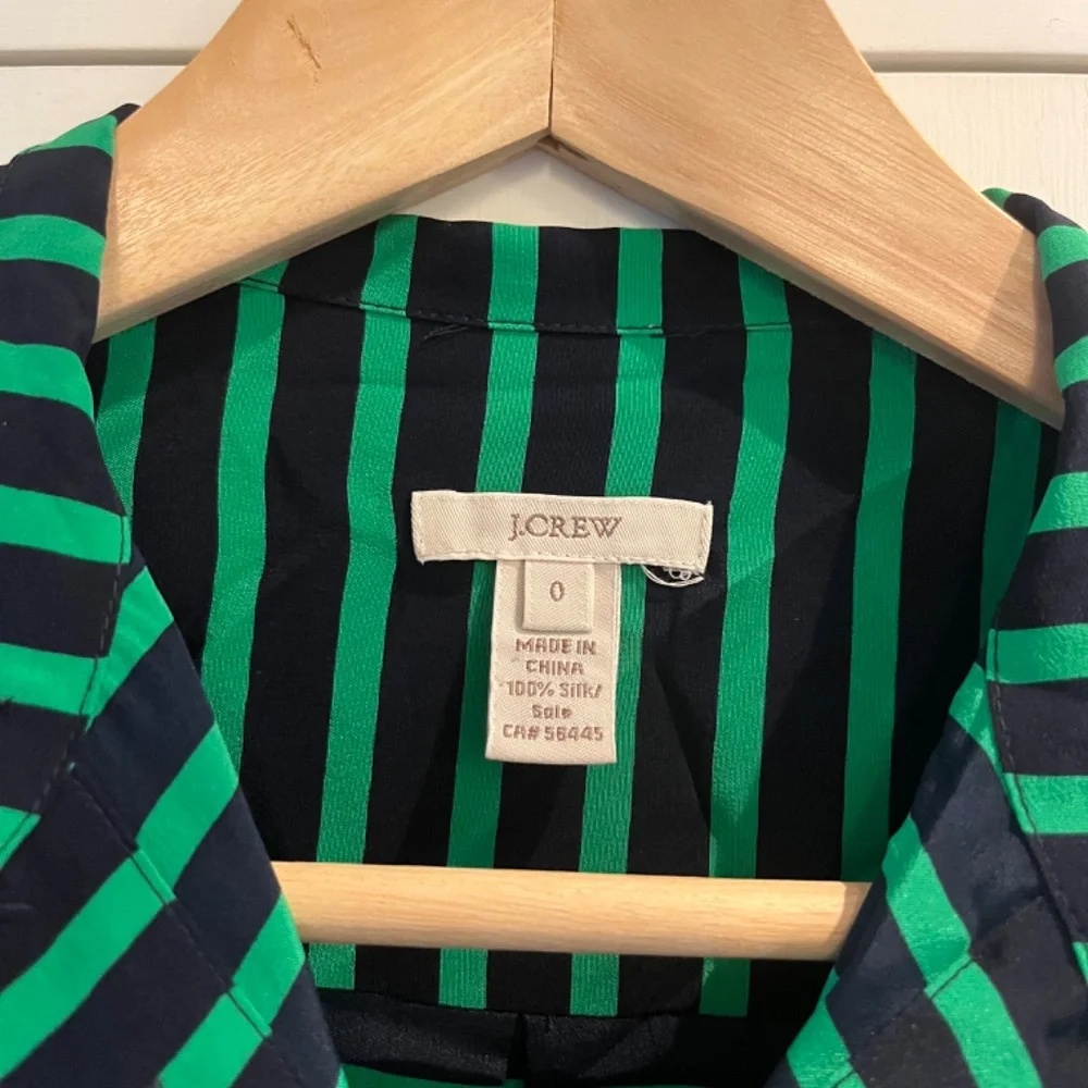 J. Crew Green and Navy Striped Button Down